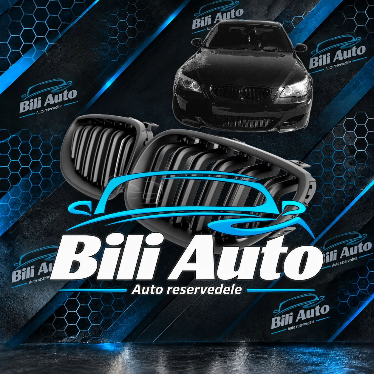 Grill nyrer BMW 5 E60 E61 Sport dobbelt lamel mat sort