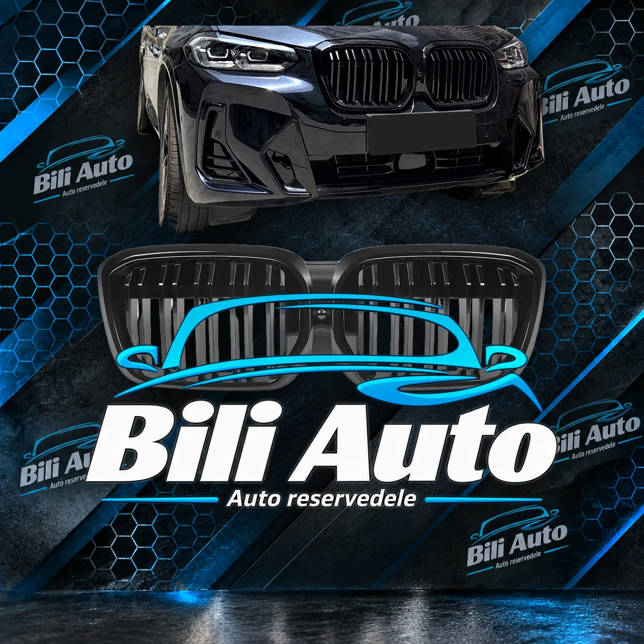 Grill nyrer BMW iX3 G08 LCI facelift 2021+ blank sort dobbelt lamel
